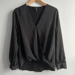 Karen Millen draped black pinstripe v neck blouse women’s Small (uk10)
